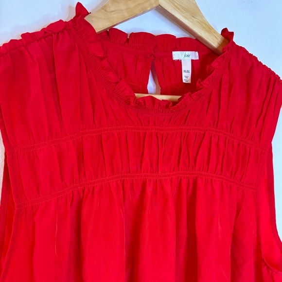 Joie Red Gathered Ruffle Neck Holiday Blouse - Picture 4 of 9